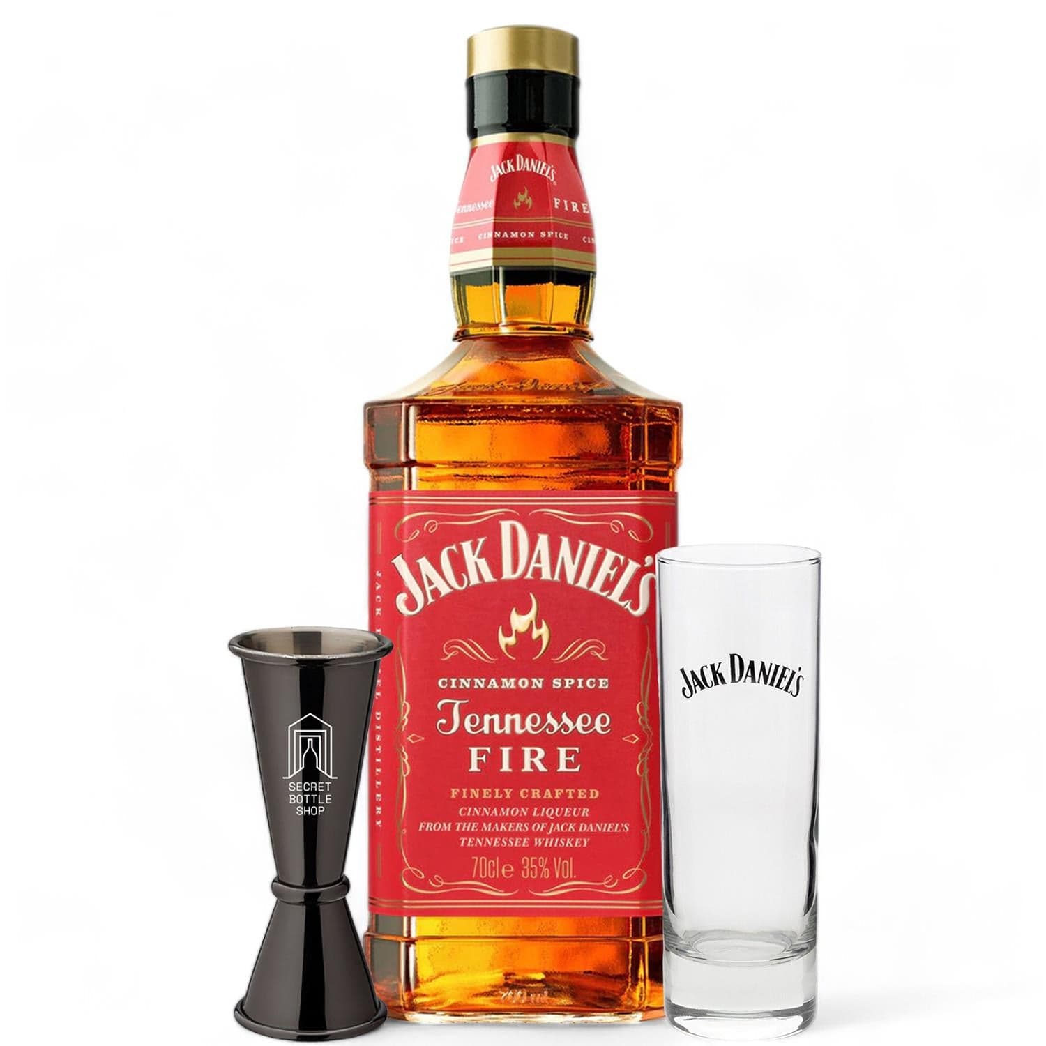 Jack Daniels Fire Whiskey Glass & Jigger Gift Set 70cl