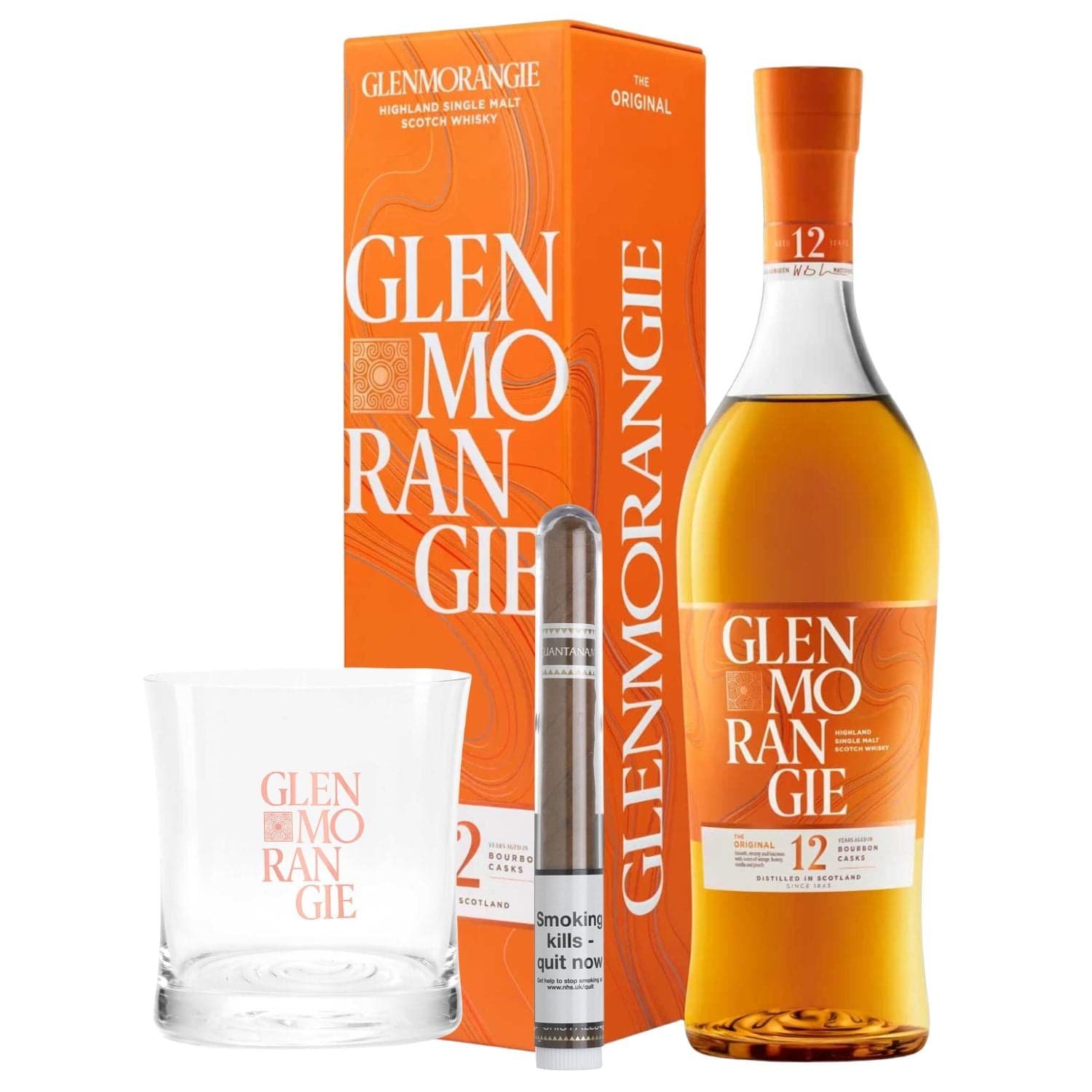 Glenmorangie 12 Year Old Whisky, Cigar and Whisky Tumbler Gift Bundle 70cl
