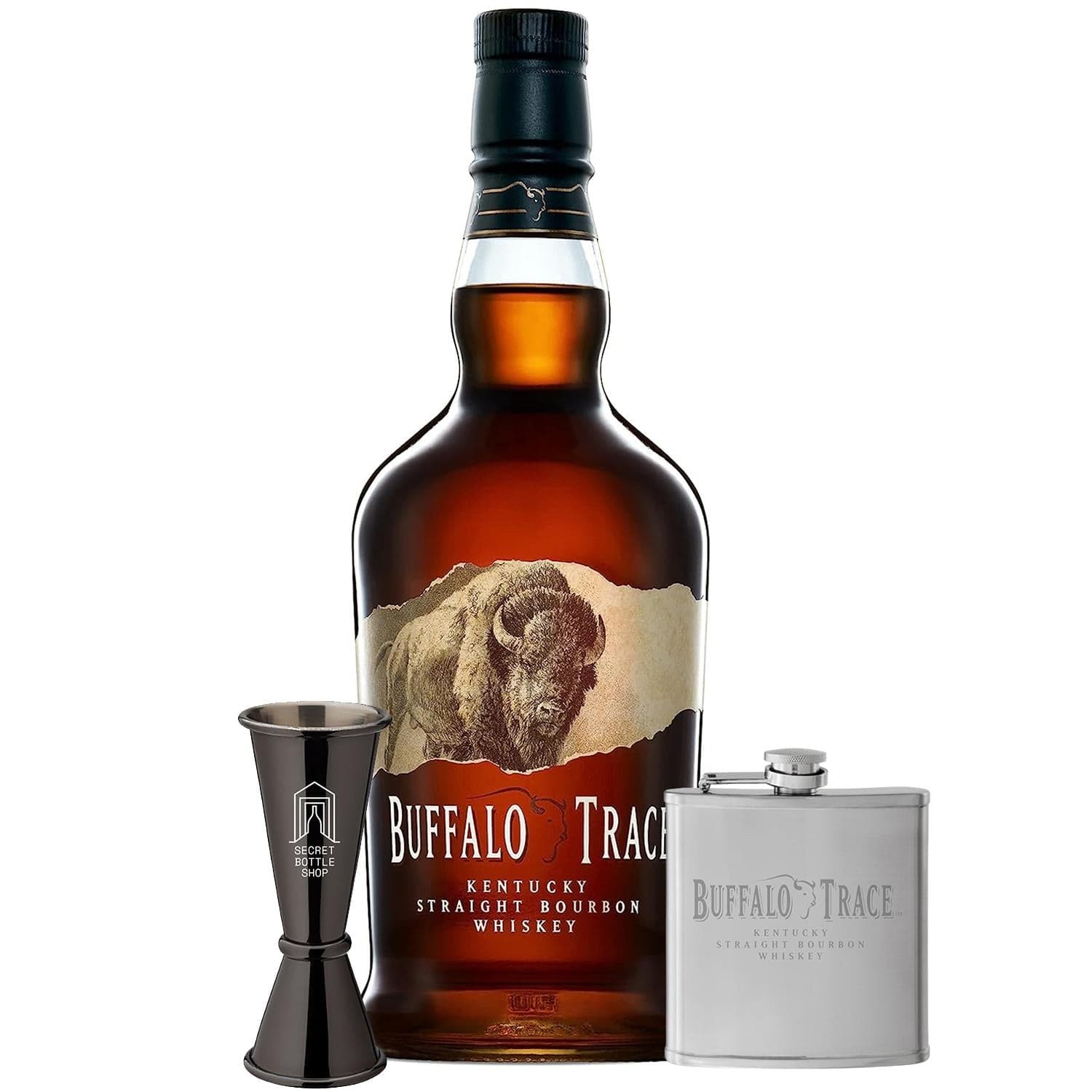 Buffalo Trace Kentucky Straight Bourbon With Hip Flask & Jigger 70cl