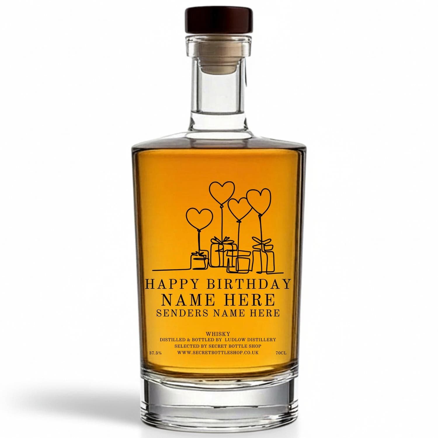 Personalised Happy Birthday Presents & Balloons Engraved Whisky 70cl
